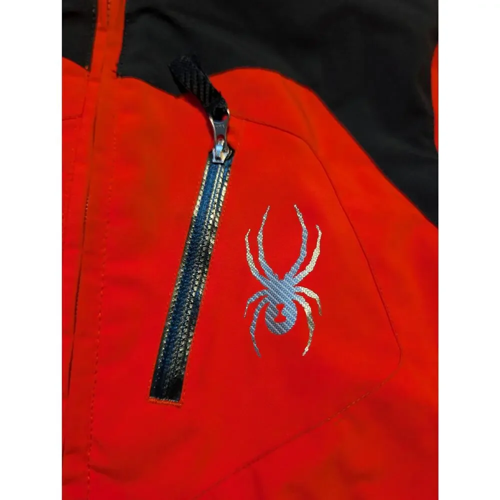Spyder Boys Red Grey Hooded Ski Jacket Coat Winter Warm Size Kids 10